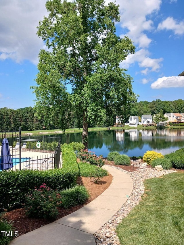 631 Springfork Dr, Cary, NC 27513 - view of community featuring a water view and a swimming pool