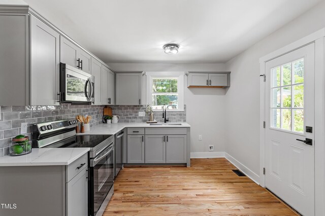 833 Brigham Rd, Raleigh, NC 27610 - kitchen with appliances with stainless steel finishes, gray cabinetry, a sink, and plenty of natural light