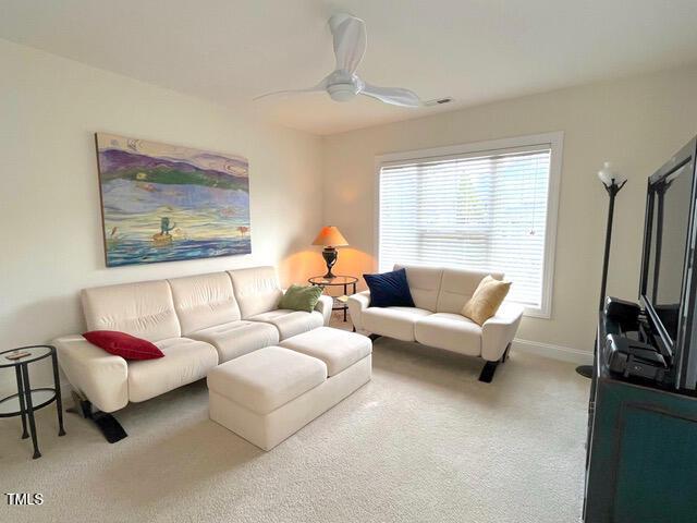 59 Tobacco Farm Way, Chapel Hill, NC 27516 - living room featuring carpet and ceiling fan