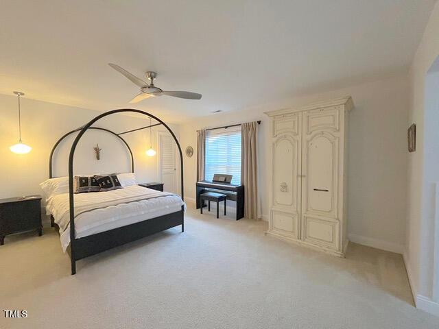 59 Tobacco Farm Way, Chapel Hill, NC 27516 - bedroom with light colored carpet and a ceiling fan