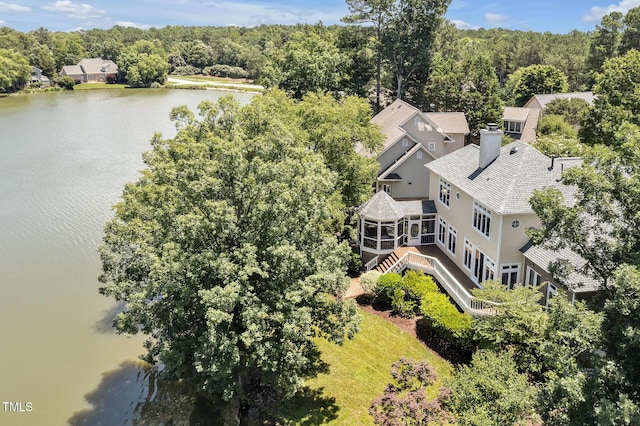 81002 Alexander, Chapel Hill, NC 27517 - view from above of property featuring a large body of water and a heavily wooded area