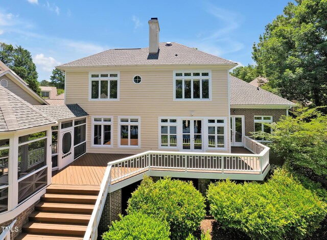 81002 Alexander, Chapel Hill, NC 27517 - back of house featuring a chimney, a deck, and a shingled roof