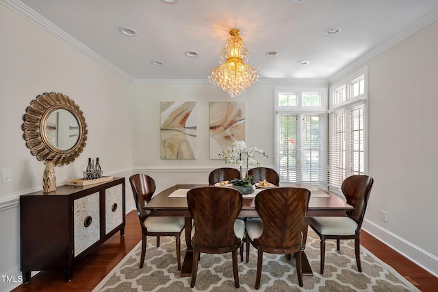81002 Alexander, Chapel Hill, NC 27517 - dining room with crown molding, a chandelier, wood finished floors, and recessed lighting