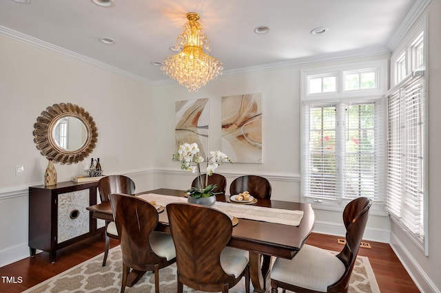 81002 Alexander, Chapel Hill, NC 27517 - dining area with a chandelier, wood finished floors, ornamental molding, and recessed lighting