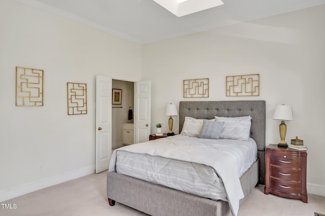 81002 Alexander, Chapel Hill, NC 27517 - bedroom featuring light carpet, a skylight, and ornamental molding