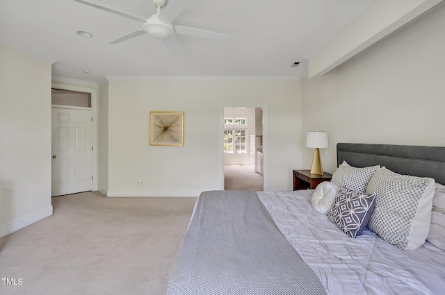 81002 Alexander, Chapel Hill, NC 27517 - bedroom featuring ornamental molding, light colored carpet, and a ceiling fan