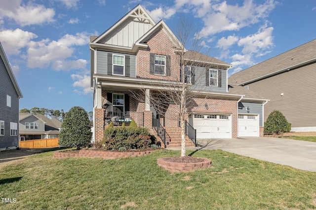 1716 Longmont Dr, Wake Forest, NC 27587 - craftsman-style home with brick siding, board and batten siding, concrete driveway, and covered porch
