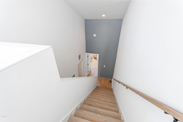 1408 Sawyer Rd Unit 103, Raleigh, NC 27610 - staircase featuring wood finished floors and recessed lighting