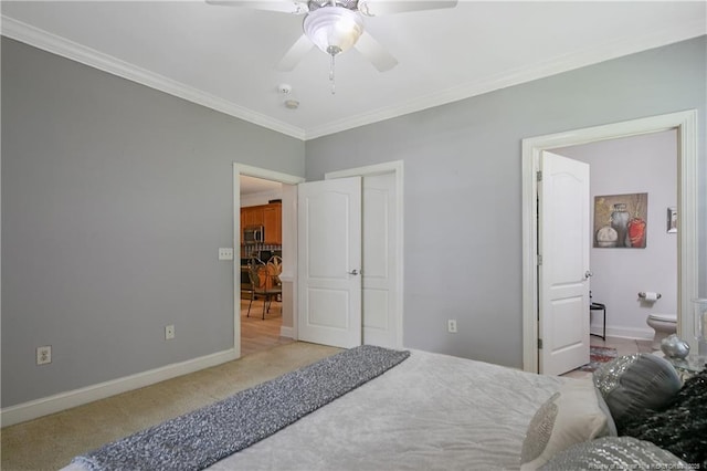 159 Gallery Dr Unit 103, Spring Lake, NC 28390 - carpeted bedroom with crown molding, baseboards, connected bathroom, and ceiling fan