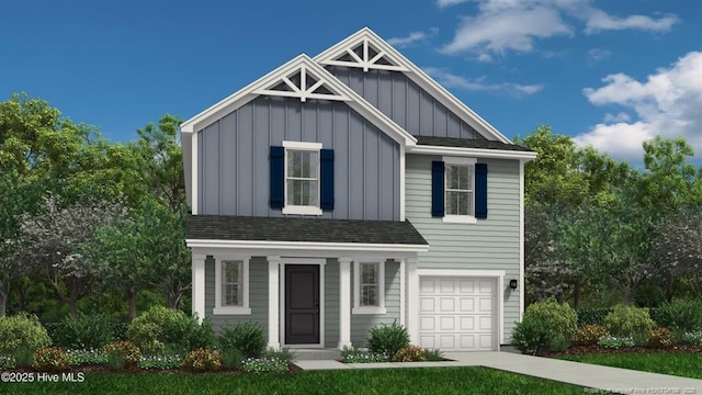 41 Horse Trot Ln, Sanford, NC 27332 - view of front of home featuring board and batten siding, a garage, and roof with shingles