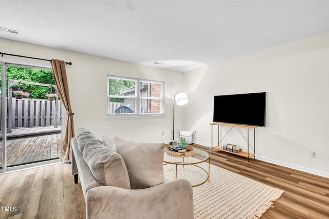 1220 Manassas Ct Unit B, Raleigh, NC 27609 - living room featuring healthy amount of natural light, wood finished floors, baseboards, and a textured ceiling