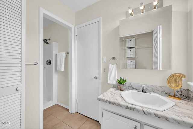 1220 Manassas Ct Unit B, Raleigh, NC 27609 - full bath featuring a closet, vanity, tile patterned floors, and a shower