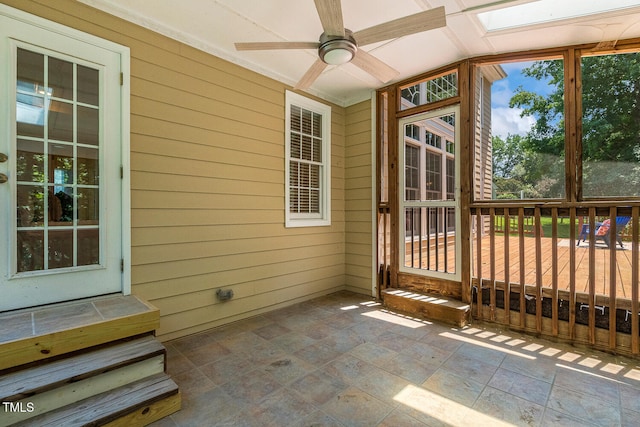 2628 Hunters Meadow Ln, Raleigh, NC 27606 - unfurnished sunroom with a ceiling fan