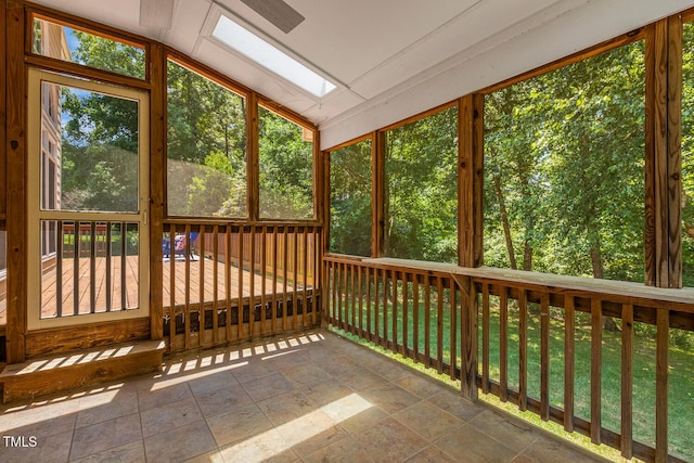 2628 Hunters Meadow Ln, Raleigh, NC 27606 - unfurnished sunroom with a skylight and vaulted ceiling
