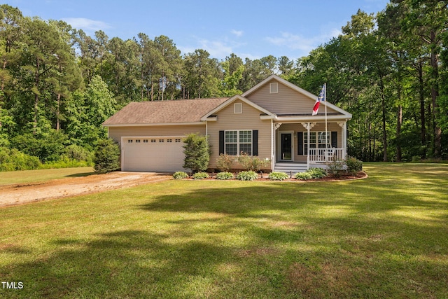 583 Old Home Place Ln, Durham, NC 27713 - view of front of house featuring covered porch, driveway, a garage, and a front yard