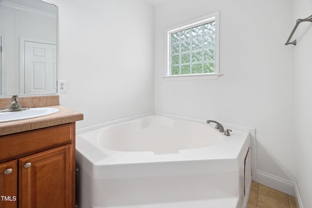 583 Old Home Place Ln, Durham, NC 27713 - full bath with vanity, a bath, tile patterned floors, and baseboards