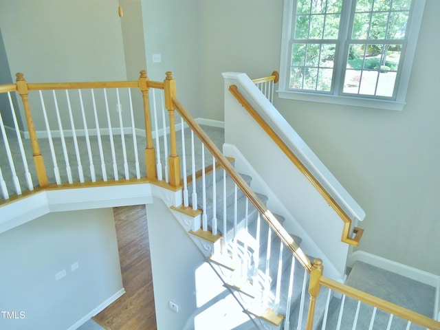 1104 Barrow Nook Ct, Apex, NC 27502 - stairway featuring baseboards and wood finished floors