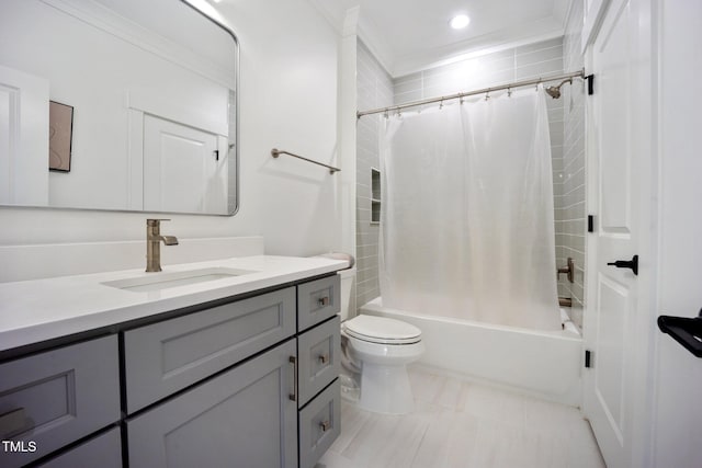 2713 Trifle Ln, Wake Forest, NC 27587 - bathroom featuring vanity, toilet, shower / bathtub combination with curtain, and recessed lighting