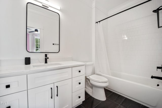 2713 Trifle Ln, Wake Forest, NC 27587 - full bathroom featuring vanity, toilet, shower / bath combo with shower curtain, and tile patterned flooring
