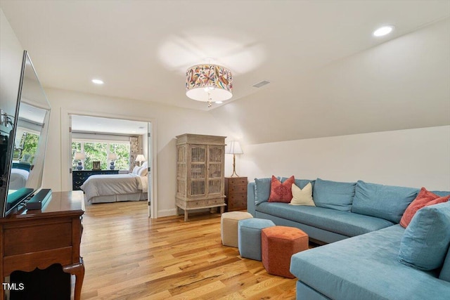 801 Pinehurst Dr, Chapel Hill, NC 27517 - living area with light wood-type flooring, recessed lighting, and lofted ceiling