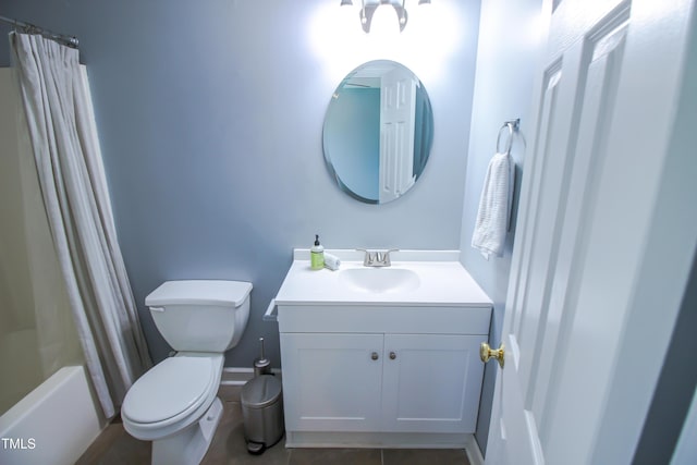 1806 Stroll Cir, Fuquay Varina, NC 27526 - full bathroom featuring vanity, toilet, shower / tub combo, and tile patterned floors