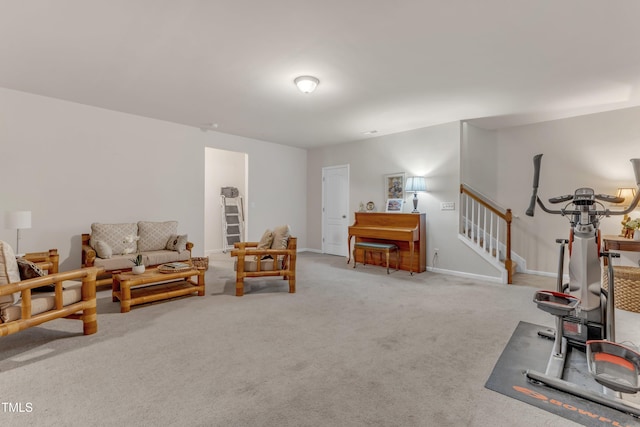 3400 Secretariat Way, Raleigh, NC 27614 - carpeted living room with stairway and baseboards