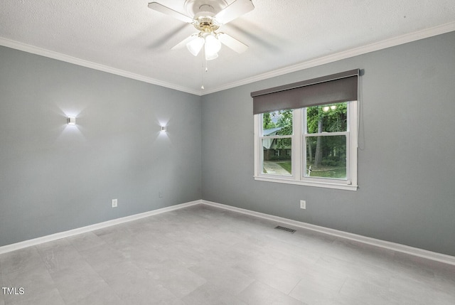1420 Seabrook Ave, Cary, NC 27511 - spare room featuring crown molding, ceiling fan, a textured ceiling, and baseboards