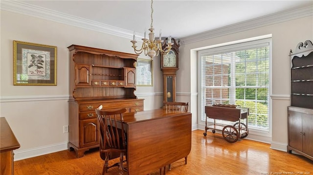 202 Juniper Creek Blvd, Pinehurst, NC 28374 - office area featuring a chandelier, light wood finished floors, ornamental molding, and baseboards