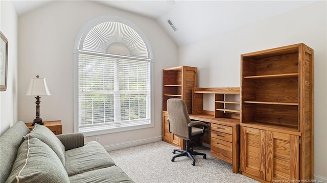 202 Juniper Creek Blvd, Pinehurst, NC 28374 - office space featuring vaulted ceiling, light carpet, and baseboards