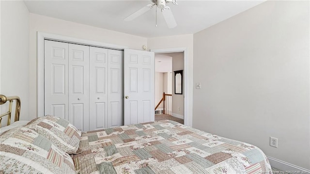202 Juniper Creek Blvd, Pinehurst, NC 28374 - bedroom with a closet, ceiling fan, carpet, and baseboards