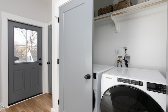 1514 W Knox St, Durham, NC 27705 - laundry room featuring separate washer and dryer and wood finished floors