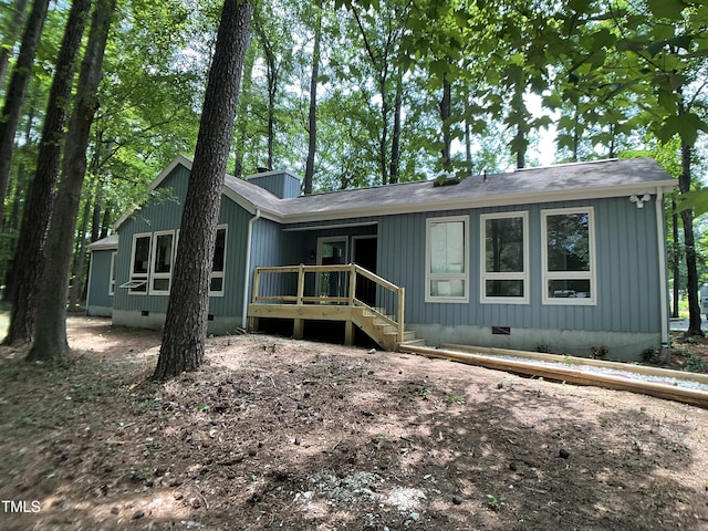 102 Pebble Ct, Chapel Hill, NC 27516 - view of front of house with crawl space and a wooden deck