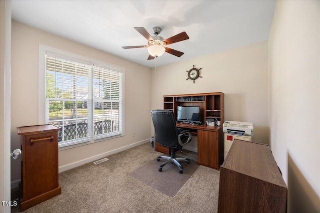 124 Roscommon Ln, Clayton, NC 27520 - office area with carpet floors, a ceiling fan, and baseboards