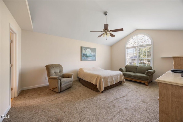 124 Roscommon Ln, Clayton, NC 27520 - carpeted bedroom with vaulted ceiling, baseboards, and a ceiling fan