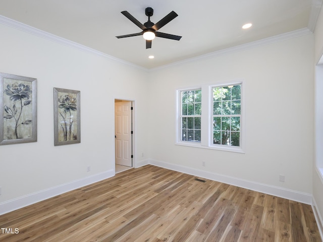 2106 University Dr, Durham, NC 27707 - unfurnished room featuring light wood-style flooring, ceiling fan, baseboards, ornamental molding, and recessed lighting