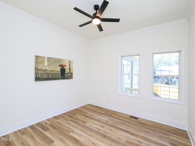 2106 University Dr, Durham, NC 27707 - unfurnished room featuring ornamental molding, light wood finished floors, baseboards, and a ceiling fan