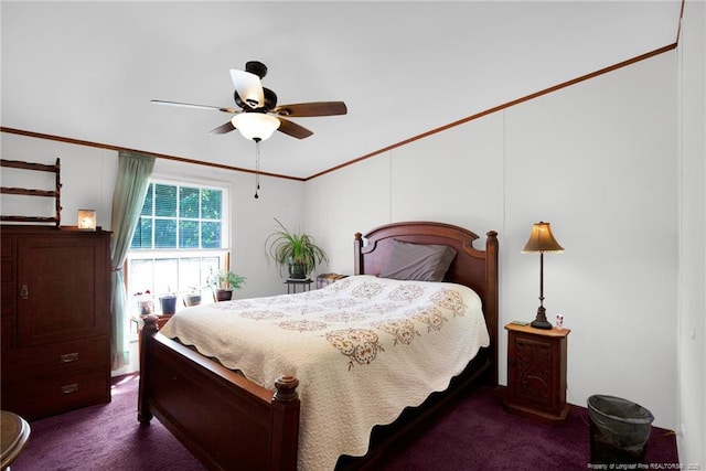 7504 Hidden Ln, Roseboro, NC 28382 - bedroom with dark colored carpet and a ceiling fan