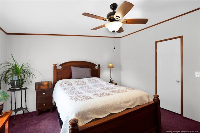 7504 Hidden Ln, Roseboro, NC 28382 - carpeted bedroom featuring a ceiling fan and crown molding