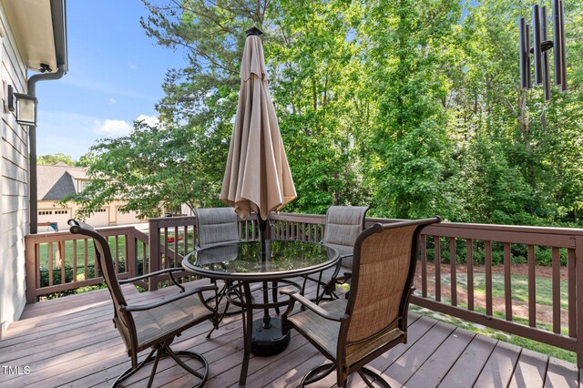 1412 Wakefield Farm Rd, Zebulon, NC 27597 - wooden terrace featuring outdoor dining area