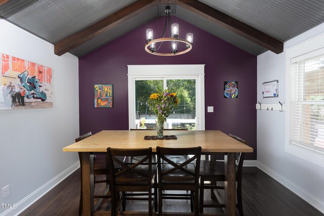 2805 Fayetteville St, Durham, NC 27707 - dining room featuring a chandelier, baseboards, dark wood-type flooring, and plenty of natural light
