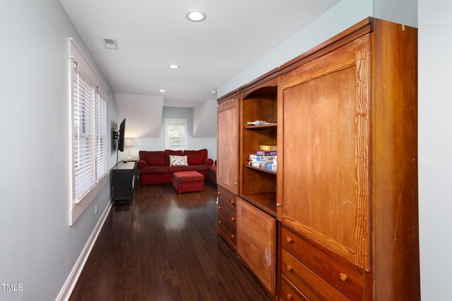 2805 Fayetteville St, Durham, NC 27707 - corridor featuring dark wood-style floors, recessed lighting, and baseboards