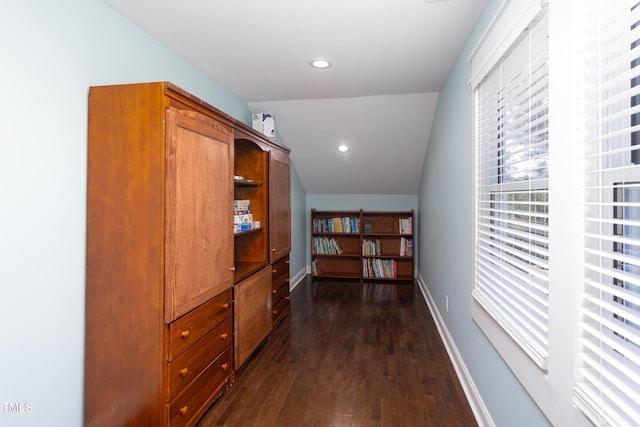 2805 Fayetteville St, Durham, NC 27707 - corridor featuring dark wood-style floors, baseboards, and recessed lighting