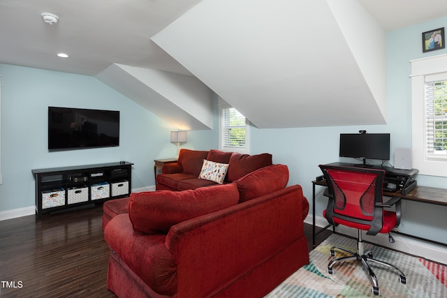 2805 Fayetteville St, Durham, NC 27707 - living area with wood finished floors, an office area, healthy amount of natural light, baseboards, and recessed lighting