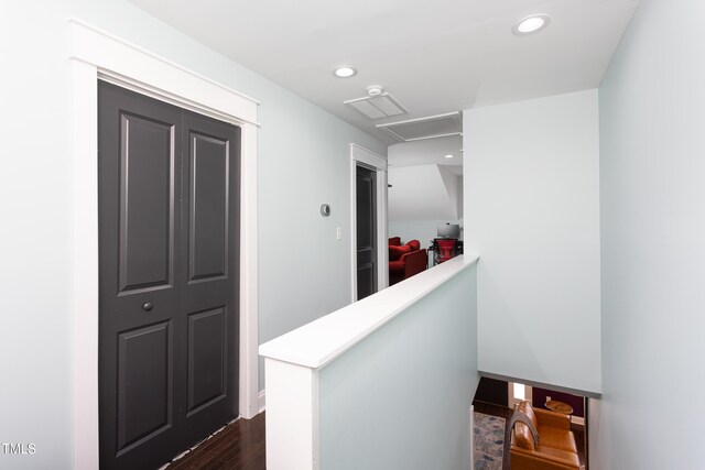 2805 Fayetteville St, Durham, NC 27707 - hallway featuring an upstairs landing, dark wood finished floors, and recessed lighting
