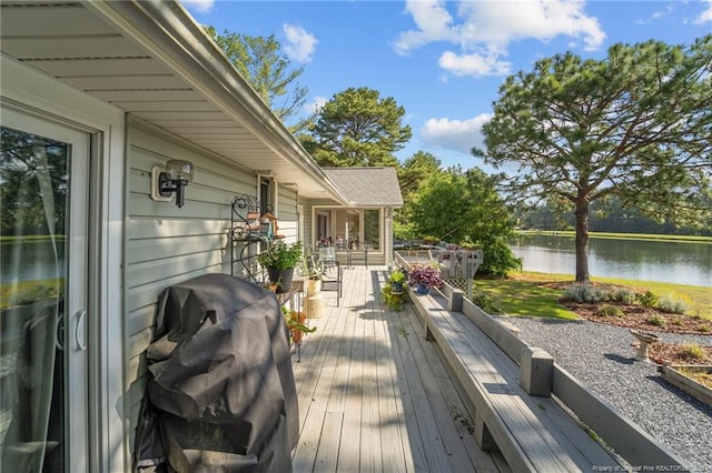 116 Fox Run Ct, West End, NC 27376 - wooden deck with a water view and a grill