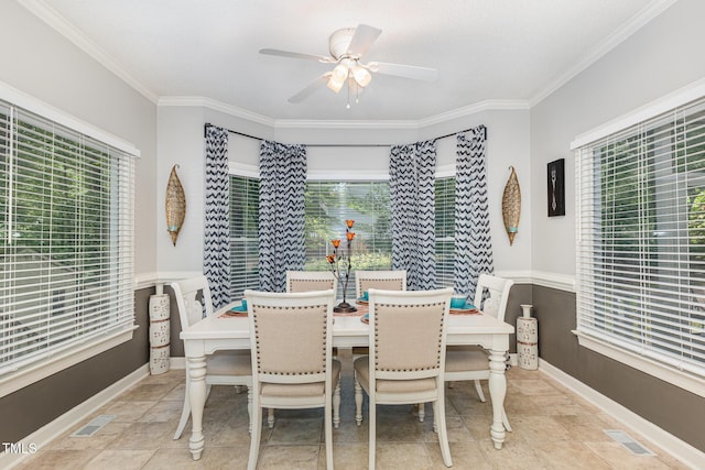352 Riverstone Dr, Clayton, NC 27527 - dining room with a ceiling fan and ornamental molding