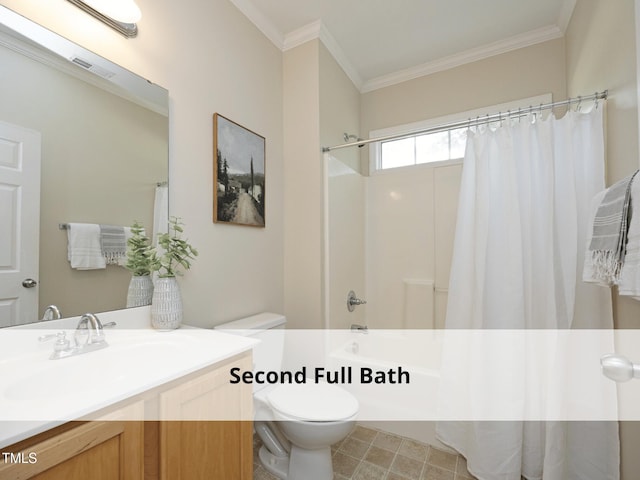 603 Red Cedar Cir, Durham, NC 27712 - bathroom with vanity, shower / bath combination with curtain, and crown molding