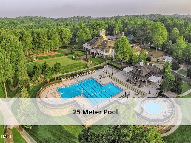 603 Red Cedar Cir, Durham, NC 27712 - community pool featuring a view of trees and a patio