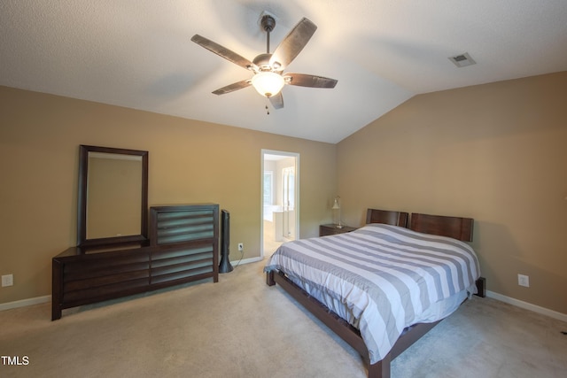 203 Halls Mill Dr, Cary, NC 27519 - bedroom featuring carpet, lofted ceiling, baseboards, a ceiling fan, and ensuite bathroom