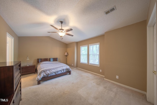 203 Halls Mill Dr, Cary, NC 27519 - bedroom with light carpet, baseboards, a ceiling fan, lofted ceiling, and a textured ceiling